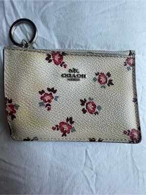 Coach Floral Bud Print Card Holder Wallet Key Chain